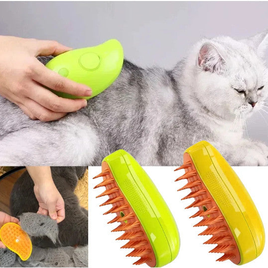 Escova 3 em 1 Para Caes e Gatos - Removedor de Pelos, Massagem Limpeza a Vapor | Escova Autolimpante para Pets